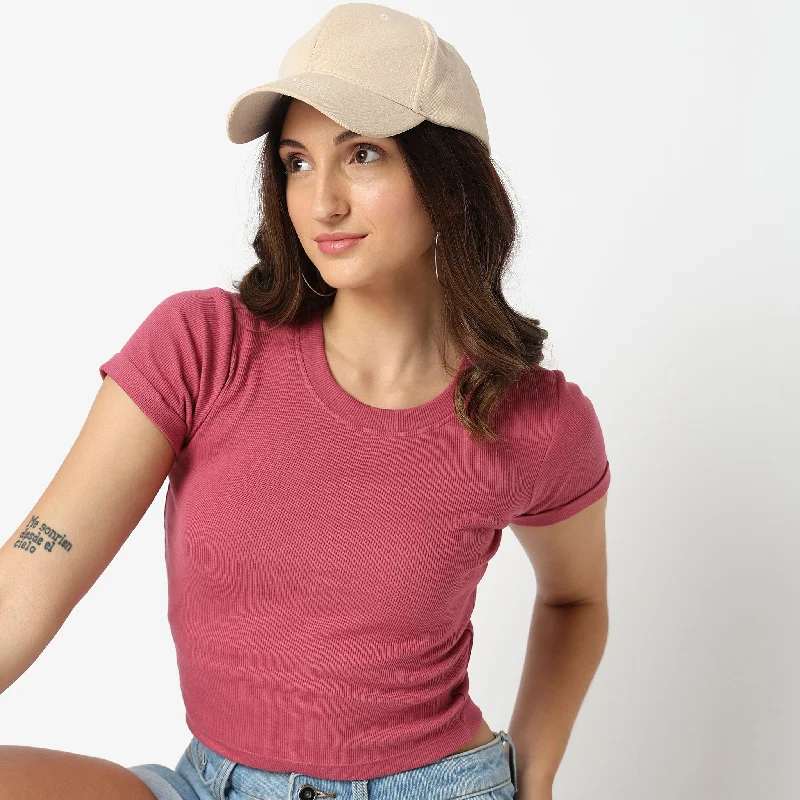 Regular Fit Solid T-Shirt Front Pockets Side Pockets Patch Pockets