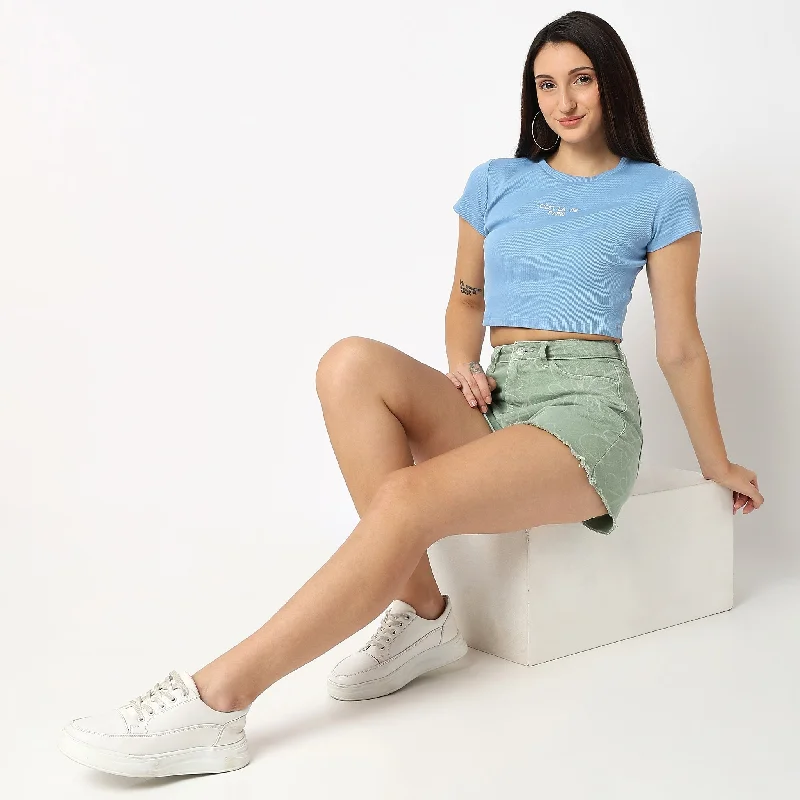 Regular Fit Solid T-Shirt Mesh Blend Leather Blend Suede Blend