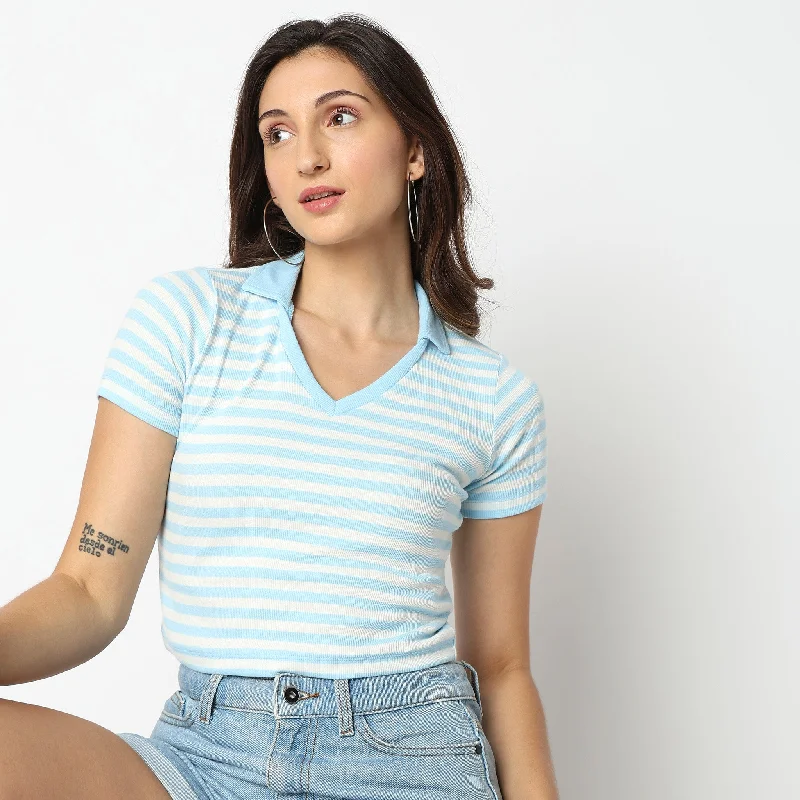 Regular Fit Striped T-Shirt Solid Color Striped Floral