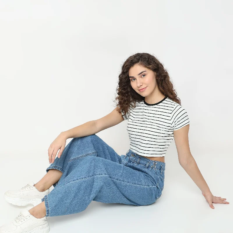 Slim Fit Striped T-Shirt Seamless Knitted Crochet
