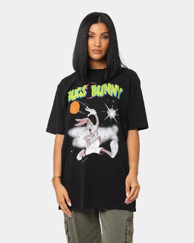 Space Jam Bugs Bunny Slam Dunk Vintage T-Shirt Washed Black Polka Dot Checkered Tartan