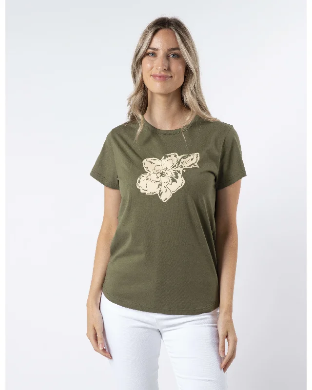 Stella + Gemma T-Shirt - Khaki Petal Garden Oversized T-Shirt Spandex breathable