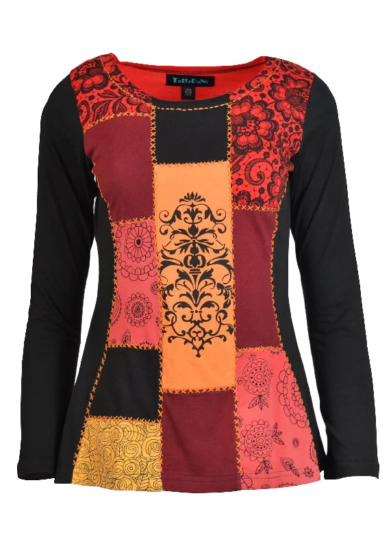 women-colorful-print-t-shirt-with-patch-work Zippered Front Buttoned Front Snap Front women-colorful-print-t-shirt-with-patch-work Zippered Front Buttoned Front Snap Front