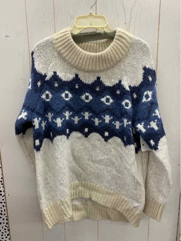 AERIE Blue Womens Size Small Sweater Herringbone Houndstooth Plaid