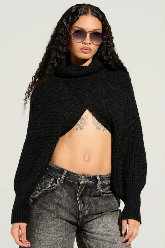 ANNETTA CROPPED LONG SLEEVE CHUNKY KNIT SWEATER Glossy Satin Silk