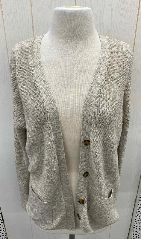 Beige Womens Size Small Sweater Welt Pockets Slit Pockets Flap Pockets