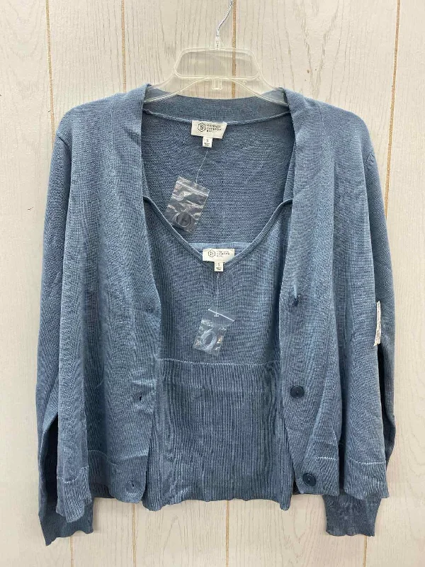 Candace Cameron Bure Blue Womens Size Small Sweater Zippered Front Buttoned Front Snap Front