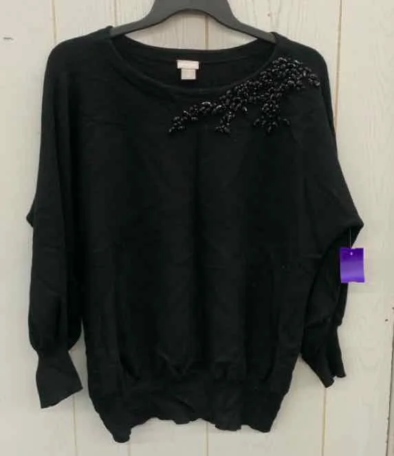 Chico's Black Womens Size XL Sweater Mesh Fabric Canvas Fabric Denim Fabric