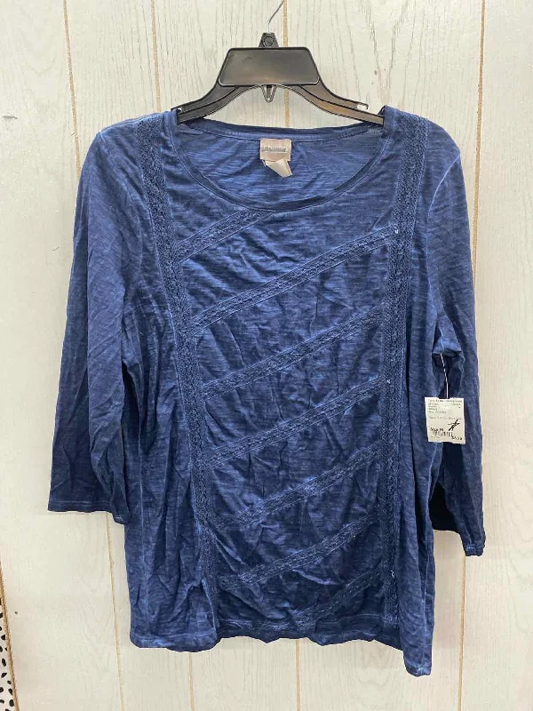 Chico's Blue Womens Size M Sweater Zippered Buttoned Snapped