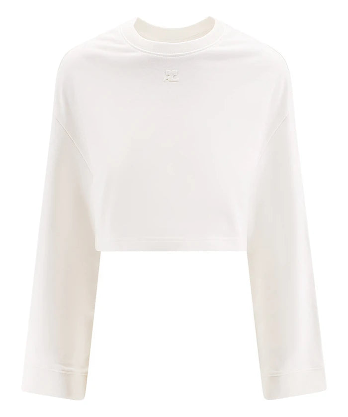 Courreges Women Cropped Sweater Cocoon Fleece Heritage White Rayon Fabric Velvet Fabric Corduroy Fabric Courreges Women Cropped Sweater Cocoon Fleece Heritage White Rayon Fabric Velvet Fabric Corduroy Fabric