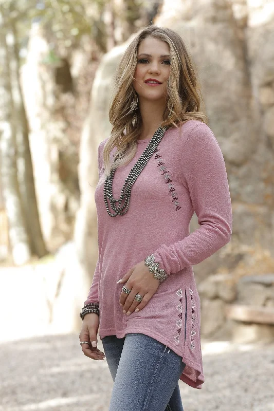 CRUEL DENIM WOMEN'S HEATHER PINK SWEATER KNIT TUNIC High Neck Crew Neck V-Neck