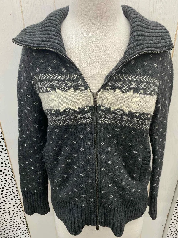 Eddie Bauer Gray Womens Size XS/P Sweater Plaid Sweater Polka Dot Checkered