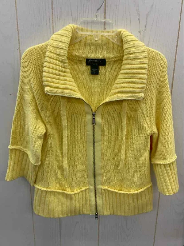 Eddie Bauer Yellow Womens Size Small Sweater Iron Safe Non-Iron Wrinkle Free