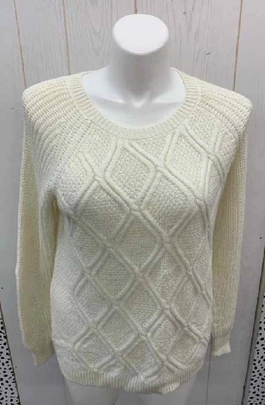 Faded Glory Cream Womens Size XL Sweater Cable Knit Ribbed Knit Lace Knit