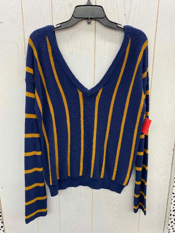 Forever 21 Blue Womens Size Small Sweater Turtle Neck Boat Neck Asymmetrical Neck