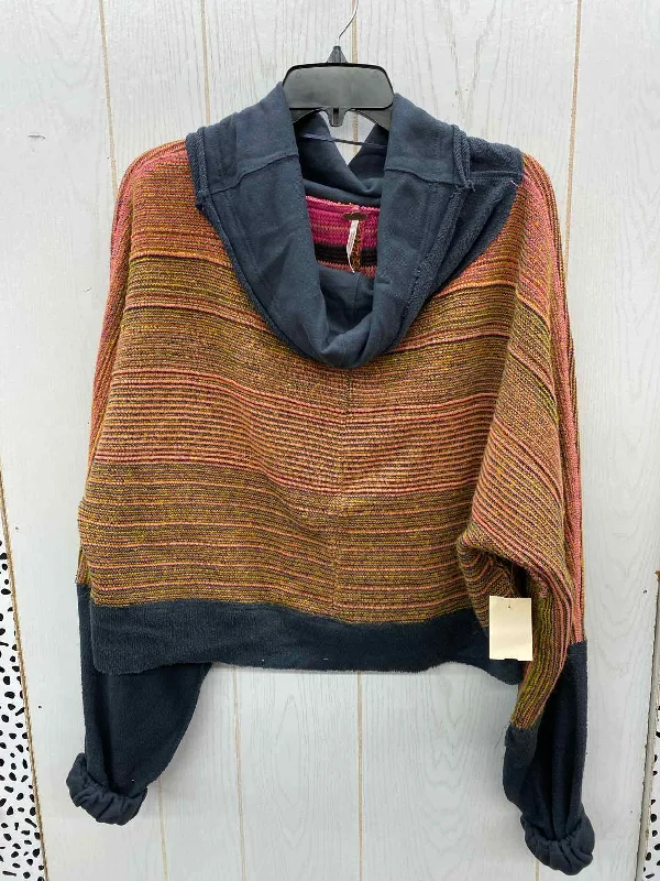Free People Coral Womens Size L Sweater Plaid Sweater Polka Dot Checkered