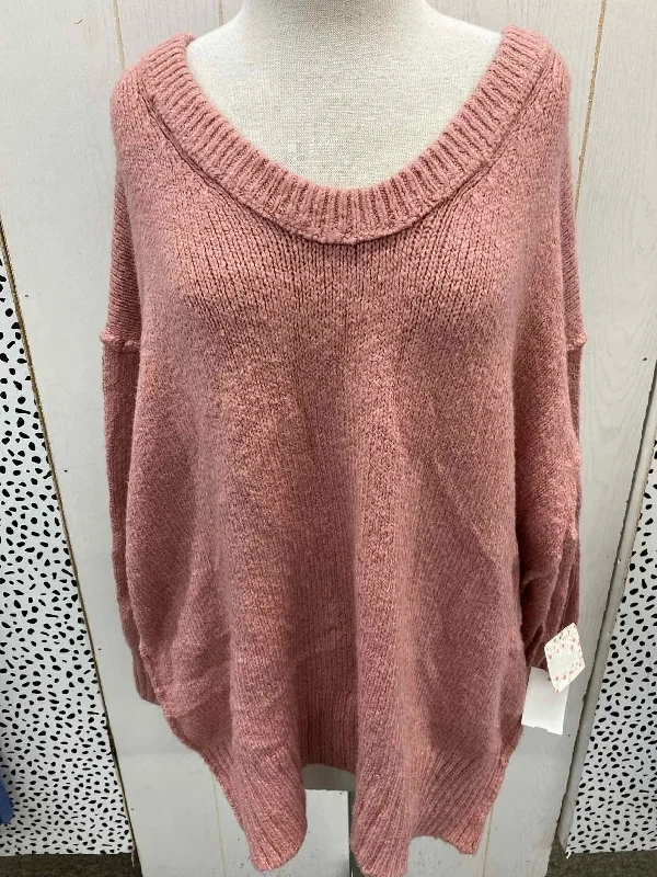 Free People Pink Womens Size M/L Sweater Neon Metallic Matte