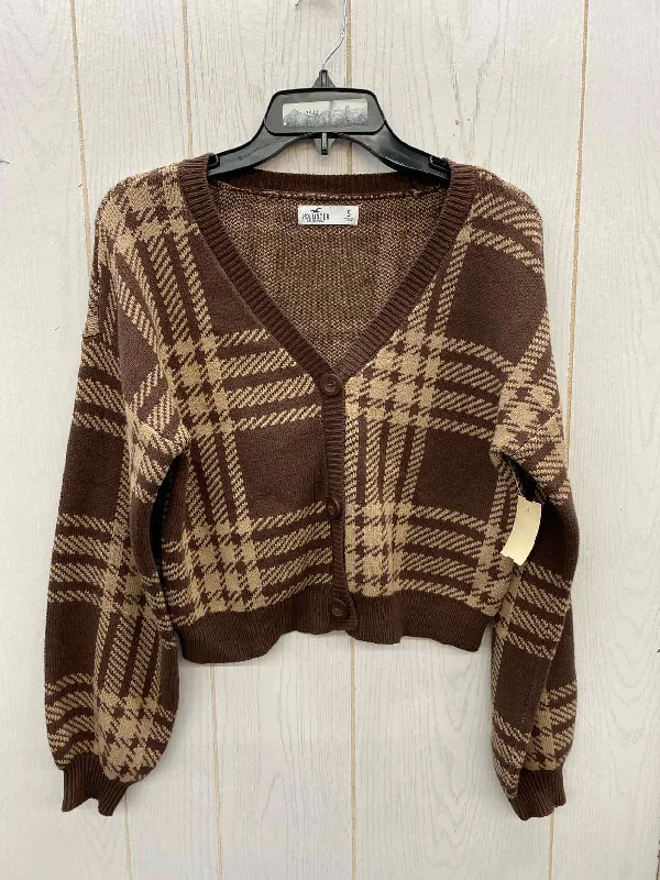 Hollister Brown Junior Size Small Sweater Front Pockets Side Pockets Patch Pockets