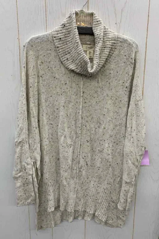 Jessica Simpson Cream Womens Size M Sweater Solid Color Striped Floral Print