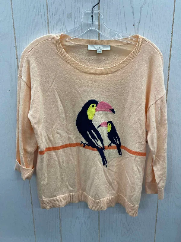 LOFT Peach Womens Size XS Sweater Graphic Sweater Embroidered Appliqued