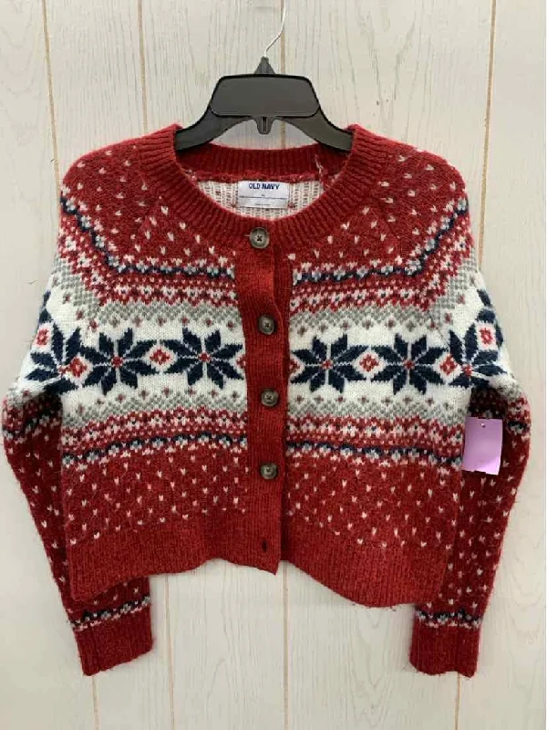 Old Navy Red Womens Size XS Sweater Plaid Sweater Polka Dot Checkered
