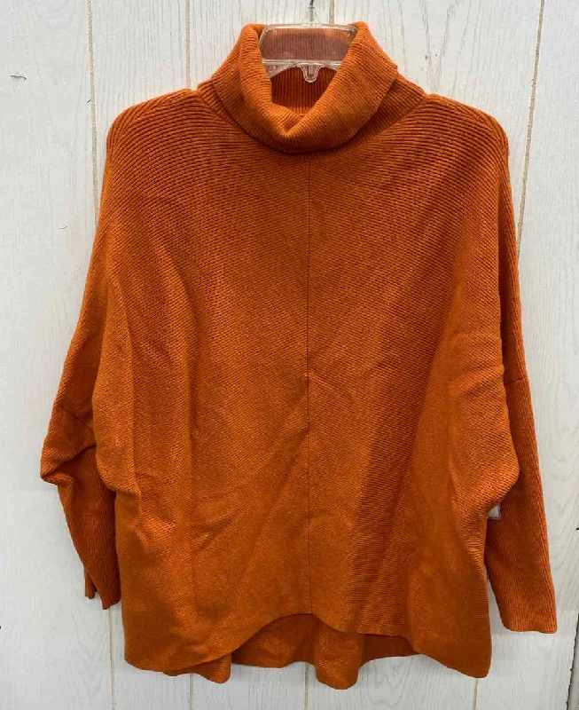 Orange Womens Size Small Sweater Cable Knit Ribbed Knit Lace Knit