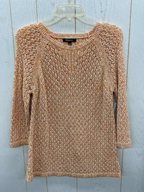 Relativity Peach Womens Size M Sweater Real Fur Shearling Chenille