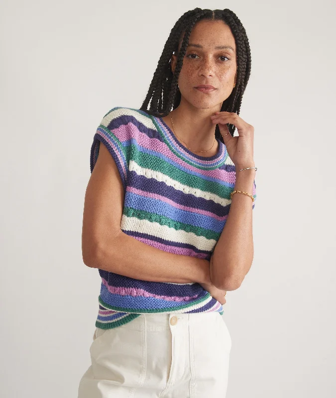 Rory Crochet Sweater Vest Striped Floral Plaid