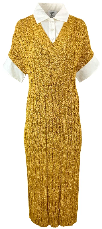 Rosie Assoulin Lurex Sweater Dress in Gold Faux Fur Fabric Real Fur Fabric Shearling Fabric