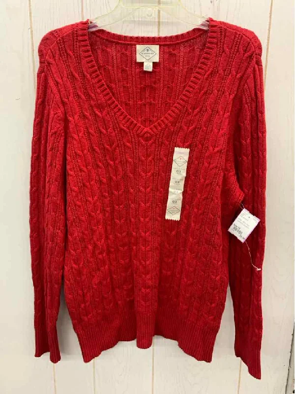 SJB Red Womens Size 16 Sweater Beaded Sweater Sequined Faux Fur