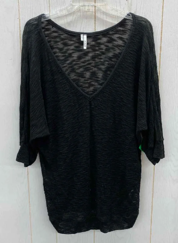 Studio Y Black Womens Size XL Sweater Houndstooth Herringbone Solid