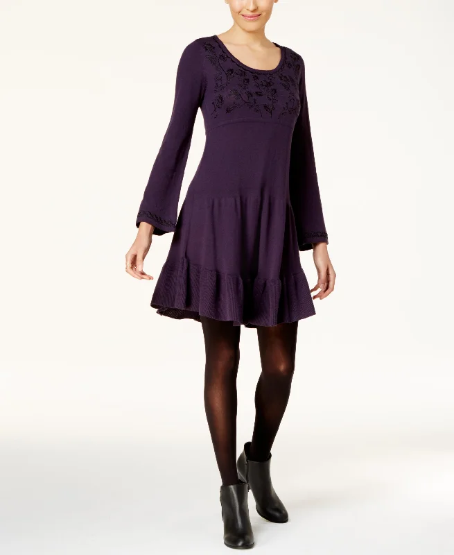 Style & Co Embroidered Sweater Dress Print Jacquard Patchwork