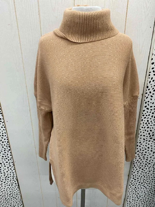 Tan Womens Size Small Sweater Boat Neck Shawl Collar Notched Collar