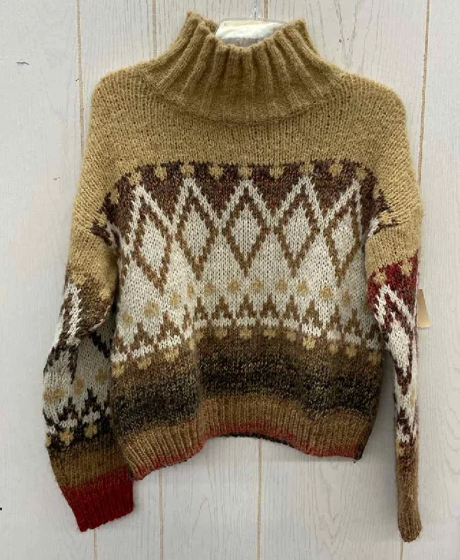 Tan Womens Size Small Sweater Denim Fabric Leather Fabric Suede Fabric
