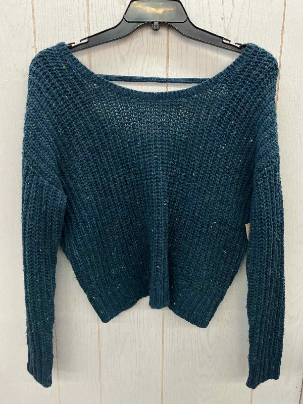Teal Womens Size Small Sweater Mesh Blend Leather Blend Suede Blend