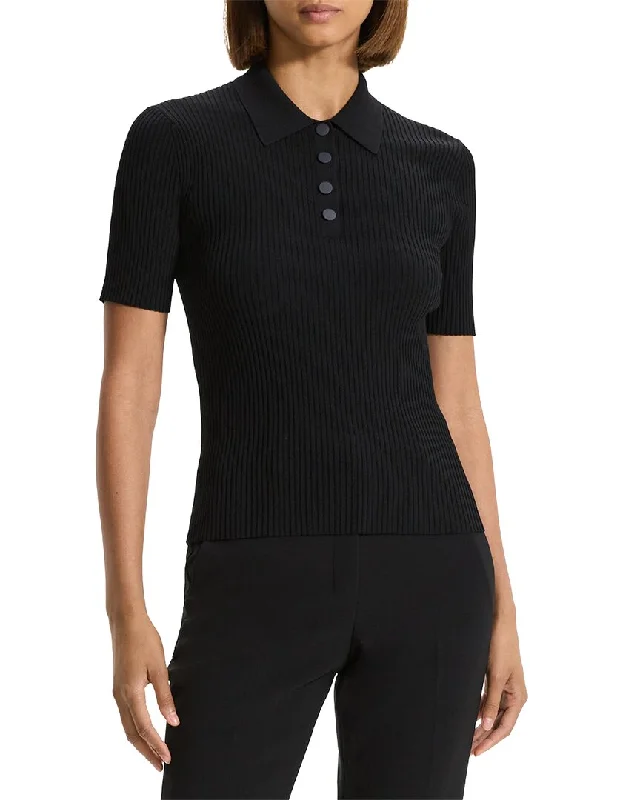Theory Rib Polo Sweater Iron Safe Non-Iron Wrinkle Free