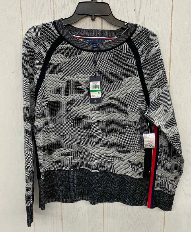 Tommy Hilfiger Black Womens Size L Sweater Chenille Brocade Lace