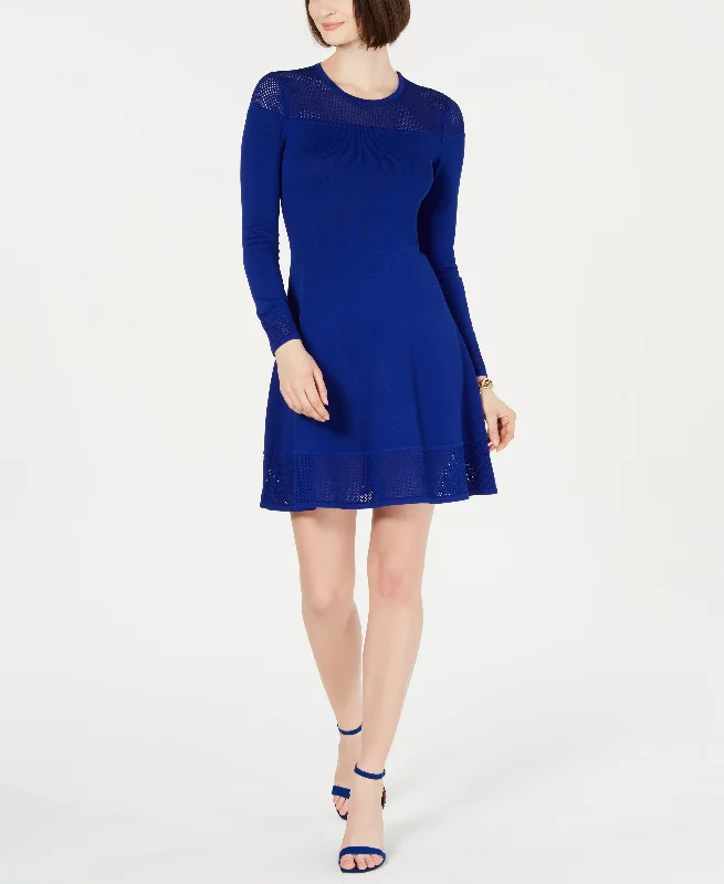 Vince Camuto Mesh Trim Sweater Dress Real Fur Shearling Chenille