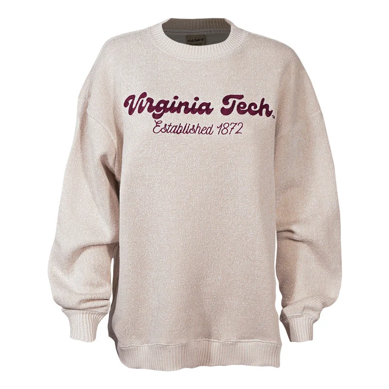 Virginia Tech Women's Warm Up Crew Sweatershirt: Natural Hooded Caped Shawl Collar
