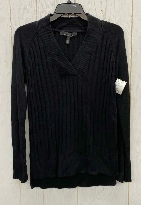 WHBM Black Womens Size XS Sweater Houndstooth Herringbone Solid