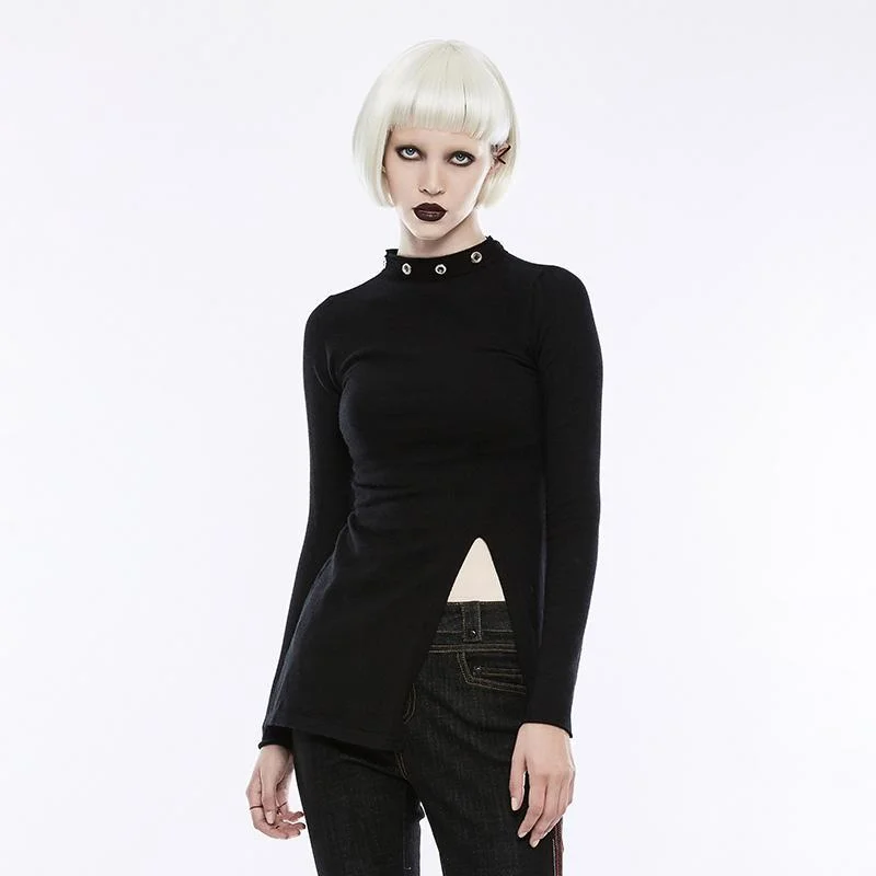 Women's Diablo Split Stand Collar Sweater Silk Blend Satin Velvet