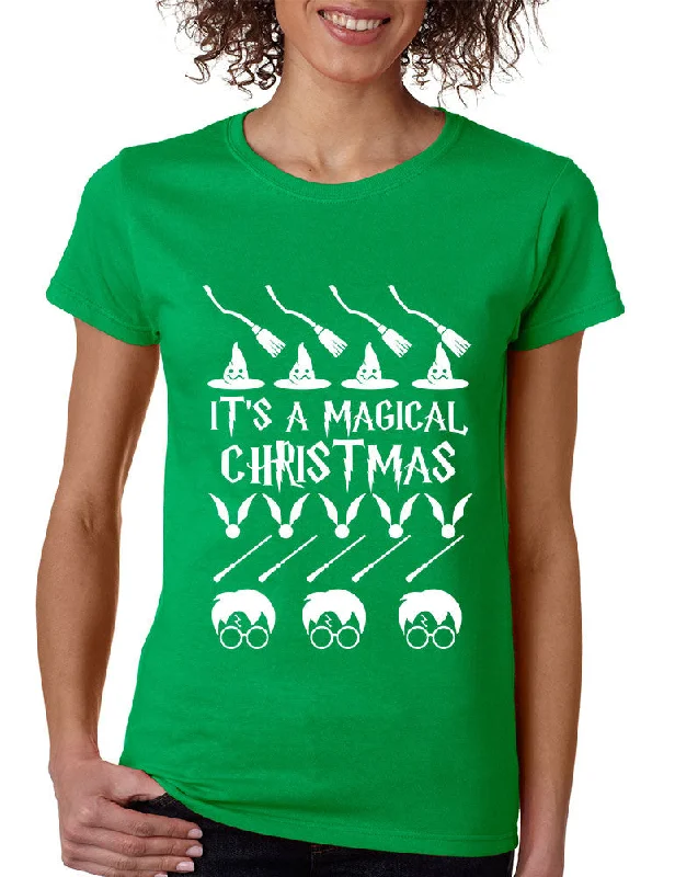 Women's T Shirt It's A Magical Christmas Ugly Christmas Sweater Beaded Sweater Sequined Faux Fur Women's T Shirt It's A Magical Christmas Ugly Christmas Sweater Beaded Sweater Sequined Faux Fur