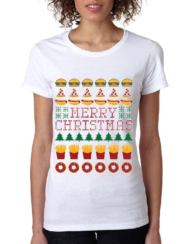 Women's T Shirt Junk Food Merry Christmas Ugly sweater Funny Gift Chenille Brocade Lace Women's T Shirt Junk Food Merry Christmas Ugly sweater Funny Gift Chenille Brocade Lace