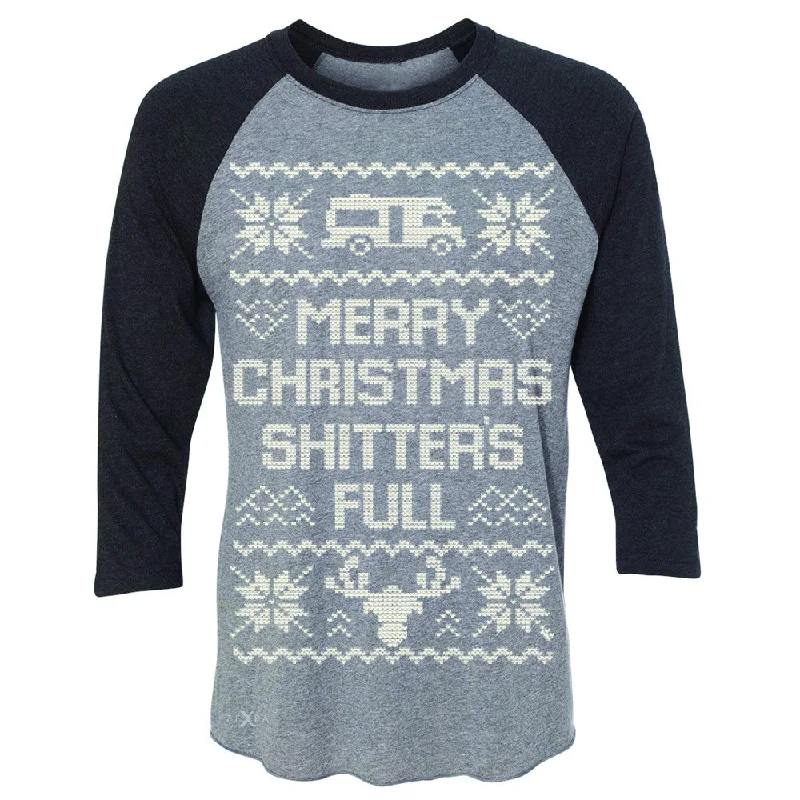 Zexpa Apparel™ Merry Christmas Shitter's Full 3/4 Sleevee Raglan Tee Ugly Sweater Fame Tee Seamless Knitted Crochet