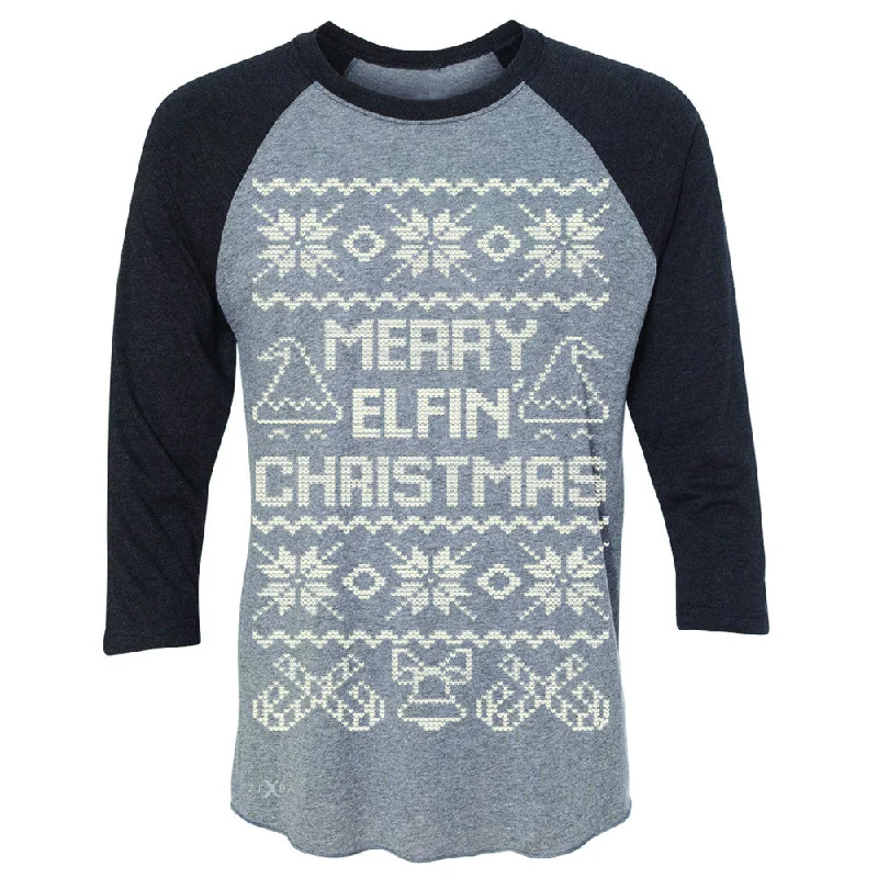 Zexpa Apparel™ Merry Elfin Christmas 3/4 Sleevee Raglan Tee Ugly Sweater Tradition Tee Terry Terry Cloth Terry Knit Zexpa Apparel™ Merry Elfin Christmas 3/4 Sleevee Raglan Tee Ugly Sweater Tradition Tee Terry Terry Cloth Terry Knit
