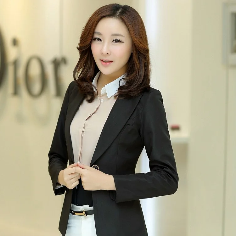 Spring Slim Women Blazers & Jackets Long Sleeve Work Wear Solid Small Suit Blazer Women's Casual Balck Tops