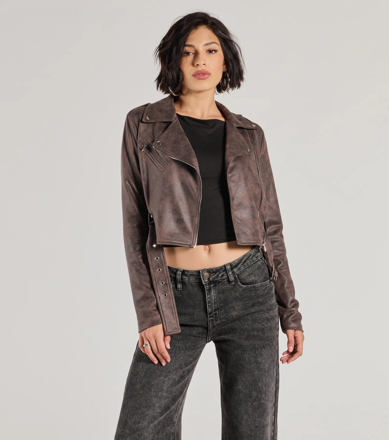 Cool Vibes Only Faux Suede Belted Moto Jacket