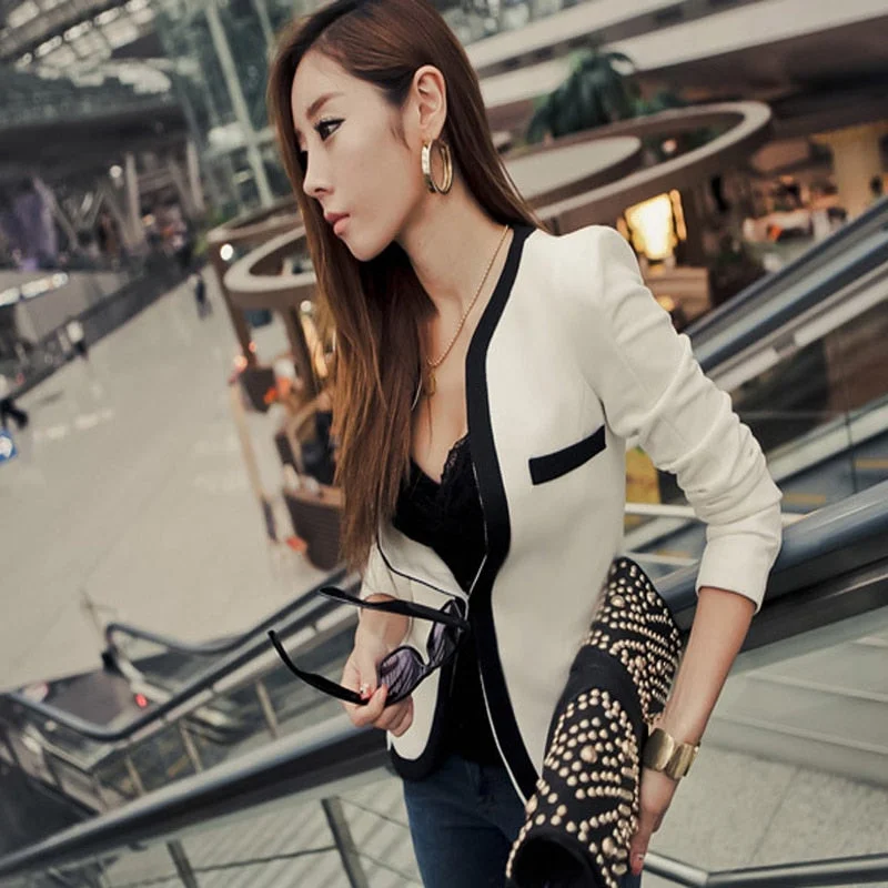 Ladies Blazer Feminino Plus Size Formal Slim Splice Jacket Women's White Blaser Female Women Suit Office Ladies 2022 New F2588