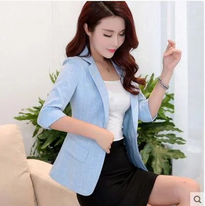 Plaid small suit female short jacket seven-point sleeves 2022 spring women blazer jacket coat casual Plaid vintage suit Slim