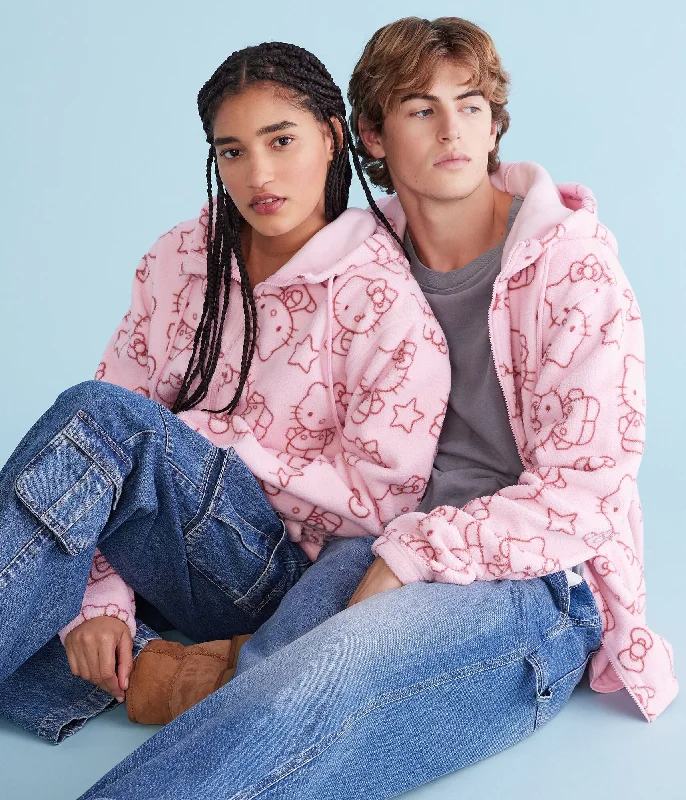 Aeropostale Hello Kitty Sherpa Full-Zip Hoodie Hoodie with Bell Sleeves Flared Feminine Aeropostale Hello Kitty Sherpa Full-Zip Hoodie Hoodie with Bell Sleeves Flared Feminine